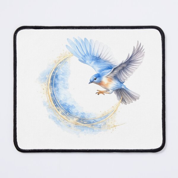 Item preview, Mystical Bluebird Flying Over Crescent Moon | Watercolor Bluebird Lover Bird Art designed and sold by Dinaelsherkawy.