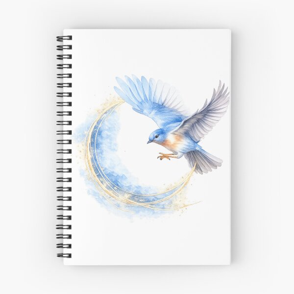 Item preview, Mystical Bluebird Flying Over Crescent Moon | Watercolor Bluebird Lover Bird Art designed and sold by Dinaelsherkawy.