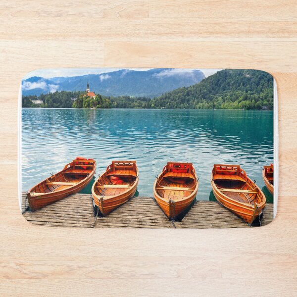 Item preview, Wooden boats and Pilgrimage Church of the Assumption of Maria,Lake Bled,summer season designed and sold by goceris.