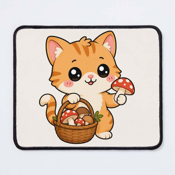 Item preview, Cute Orange Cat Mushroom Foraging Cottagecore Art designed and sold by Seculinator.