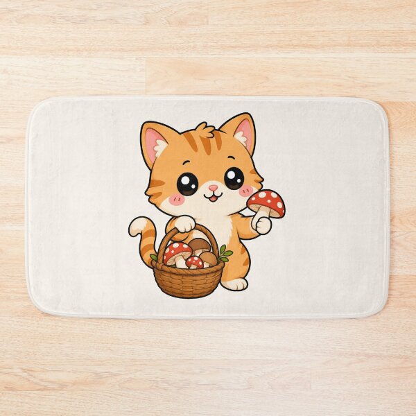 Item preview, Cute Orange Cat Mushroom Foraging Cottagecore Art designed and sold by Seculinator.