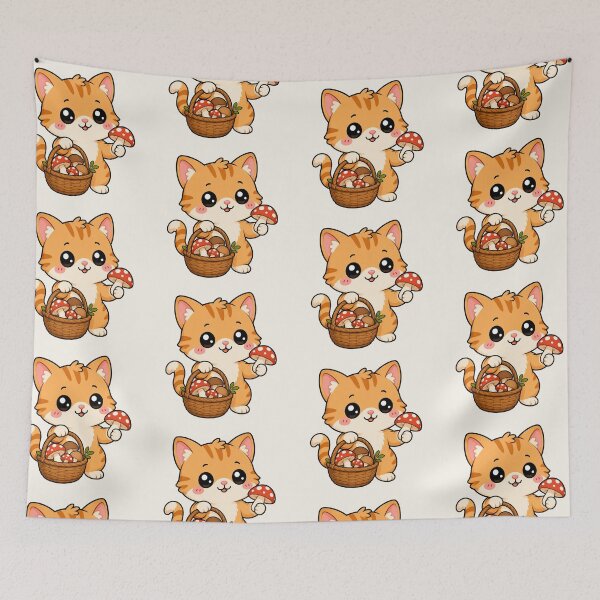 Item preview, Cute Orange Cat Mushroom Foraging Cottagecore Art designed and sold by Seculinator.