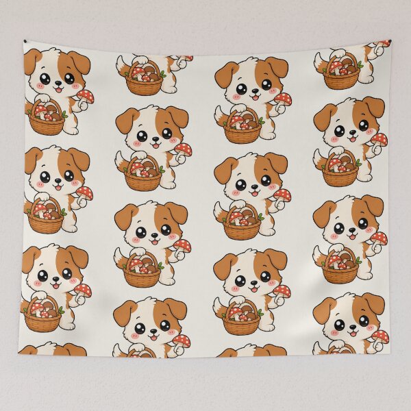 Item preview, Cute Puppy Mushroom Foraging Cottagecore Dog Art designed and sold by Seculinator.