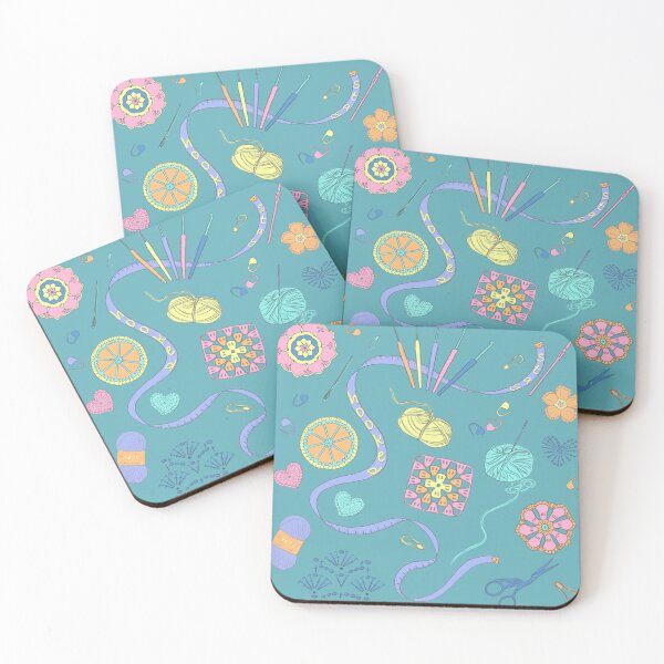 Item preview, Boho teal crochet lovers tools repeat pattern designed and sold by Sukilopi.
