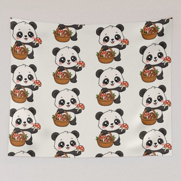 Item preview, Cute Panda Mushroom Foraging Cottagecore Art  designed and sold by Seculinator.