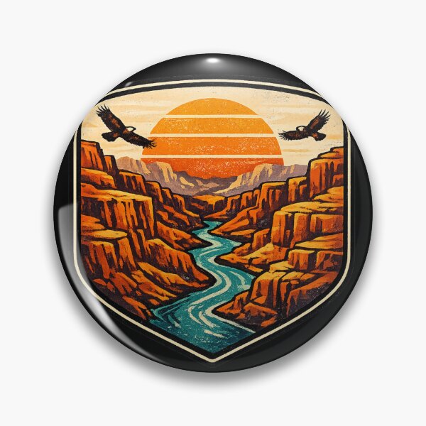 Item preview, Orange Canyon River Valley - Retro Vintage Badge Art designed and sold by irfanshikh.