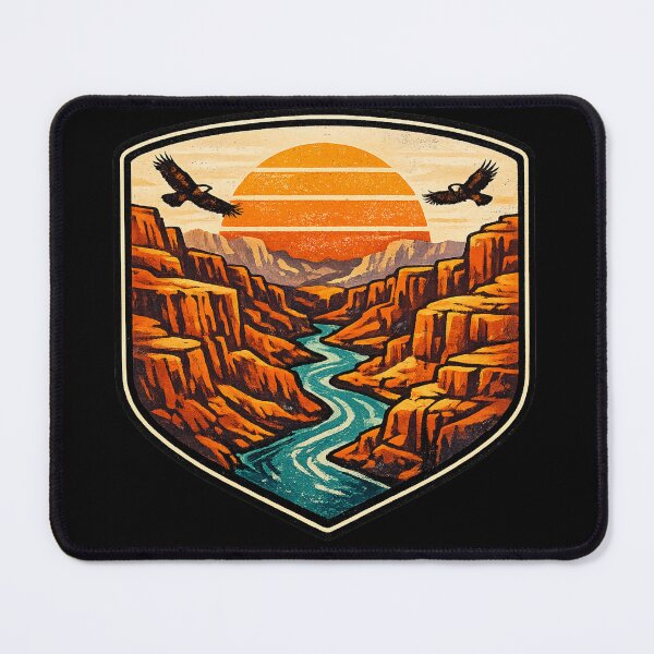 Item preview, Orange Canyon River Valley - Retro Vintage Badge Art designed and sold by irfanshikh.