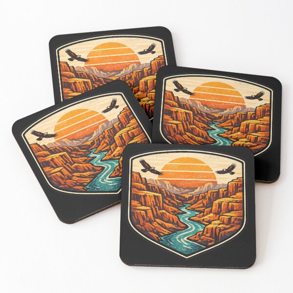 Item preview, Orange Canyon River Valley - Retro Vintage Badge Art designed and sold by irfanshikh.
