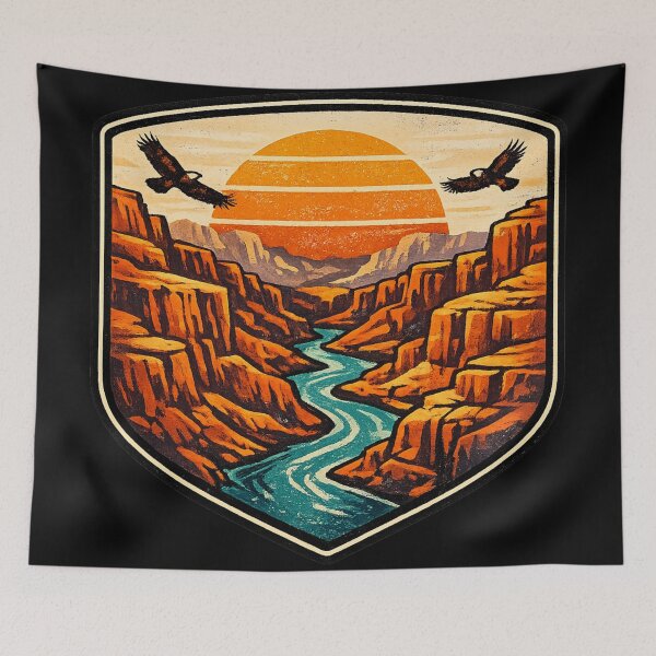 Item preview, Orange Canyon River Valley - Retro Vintage Badge Art designed and sold by irfanshikh.