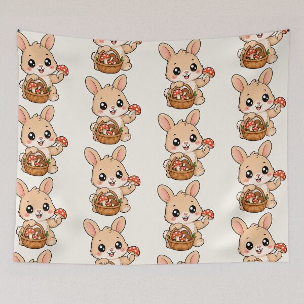 Item preview, Cute Bunny Mushroom Foraging Cottagecore Rabbit Art designed and sold by Seculinator.