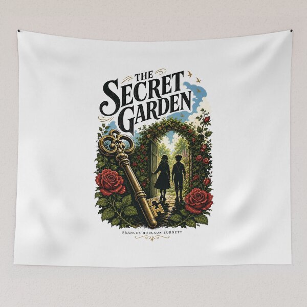 Item preview, The Secret Garden Golden Key Path Ivy Vine Rose Illustration designed and sold by Fenay Designs.