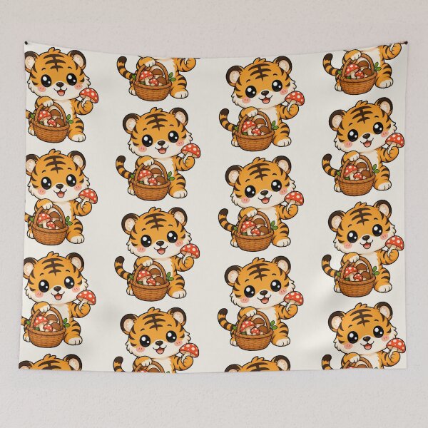 Item preview, Cute Tiger Mushroom Foraging Cottagecore Wildlife Art designed and sold by Seculinator.