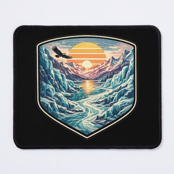 Item preview, Snow Alpine Mountains Glacier Lake - Retro Vintage Badge designed and sold by irfanshikh.
