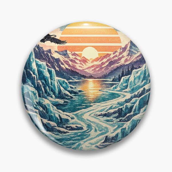 Item preview, Snow Alpine Mountains Glacier Lake - Retro Vintage Badge designed and sold by irfanshikh.