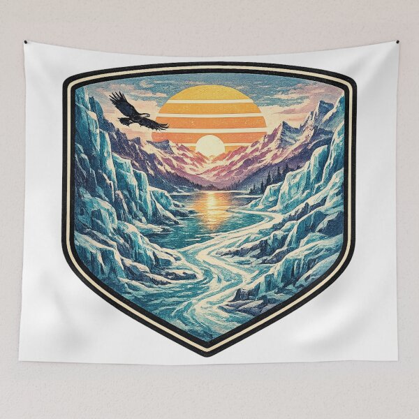Item preview, Snow Alpine Mountains Glacier Lake - Retro Vintage Badge designed and sold by irfanshikh.