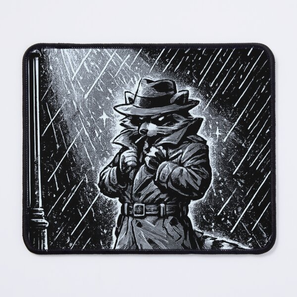 Item preview, Raccoon in Trench Coat and Fedora in the Noir Detective Rain – Hard-Boiled Noir Comic Book Illustration designed and sold by OnPointOutfits.