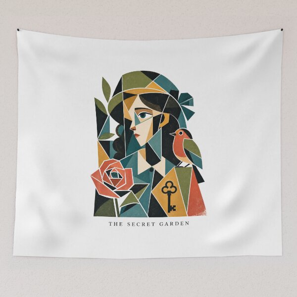 Item preview, The Secret Garden Cubist Geometric Abstract Stained Glass Portrait designed and sold by Fenay Designs.