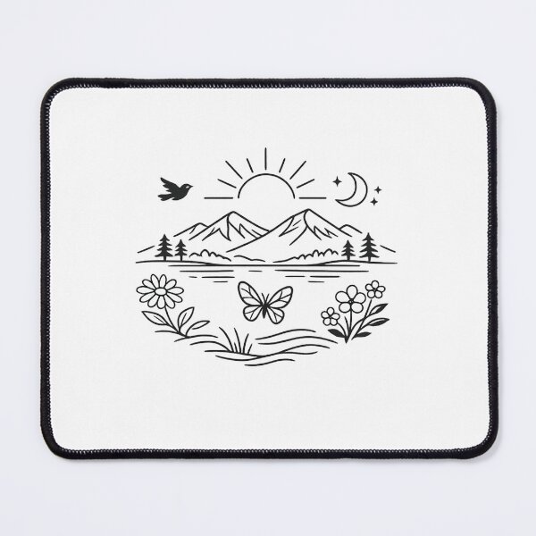 Item preview, Minimal Nature Line‑Art Landscape | Mountains, Flowers, Butterfly & Moon Illustration designed and sold by EdgeSphere.