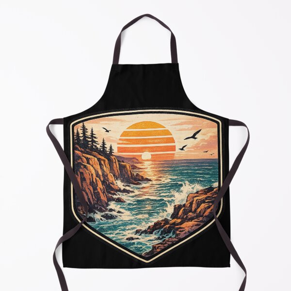 Item preview, Rocky Coastal Cliff Sunset - Retro Vintage Beach Badge designed and sold by irfanshikh.