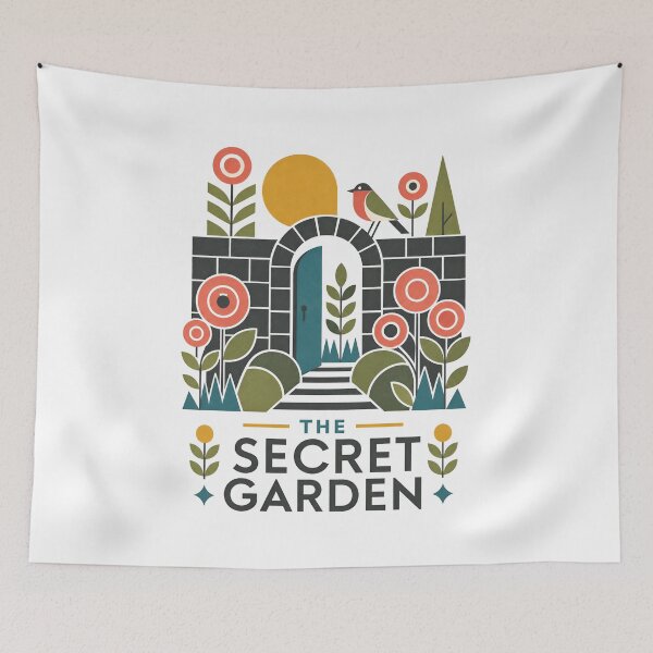 Item preview, The Secret Garden Mid Century Modern Geometric Arched Door Landscape designed and sold by Fenay Designs.
