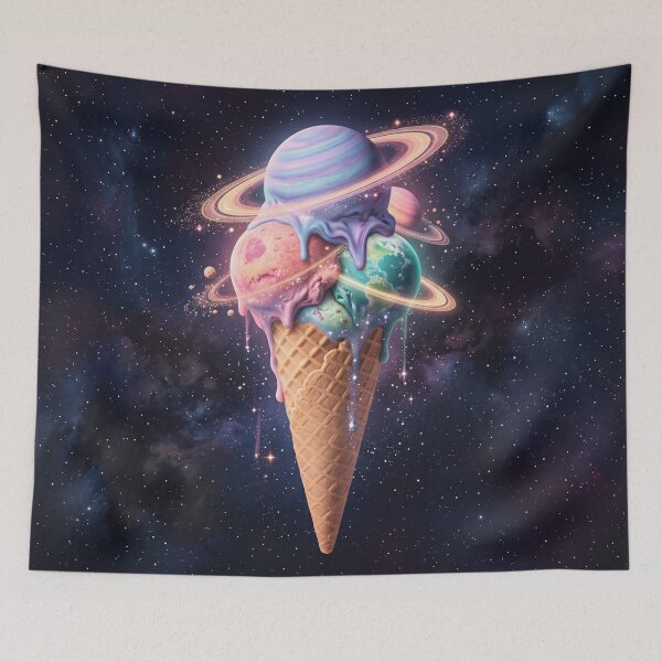 Item preview, Melting Ice Cream Cone with Planet Scoops in Deep Space designed and sold by ASTRAL ART LAB.