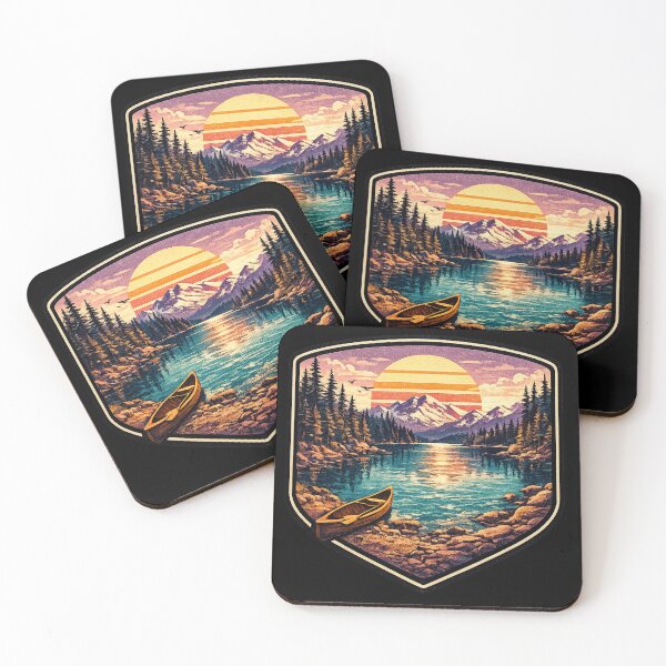 Item preview, Mountain Lake Sunset with Boat - Retro Vintage Badge T-Shirt designed and sold by irfanshikh.