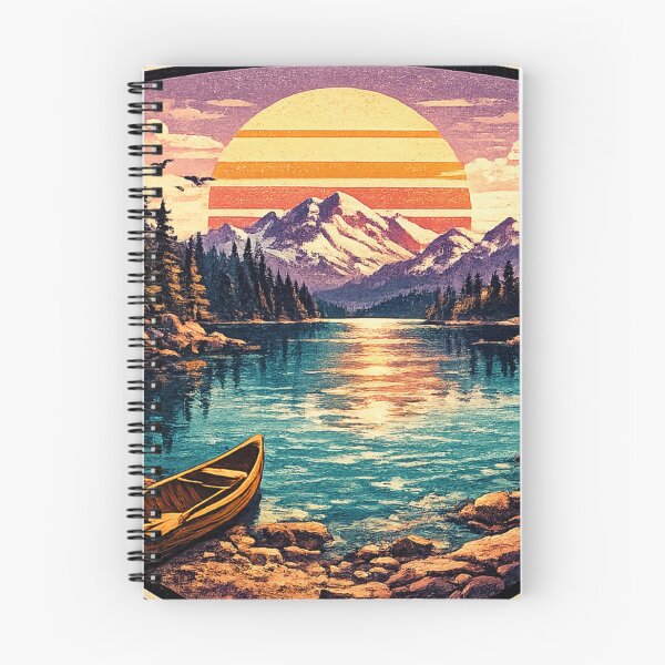 Item preview, Mountain Lake Sunset with Boat - Retro Vintage Badge T-Shirt designed and sold by irfanshikh.