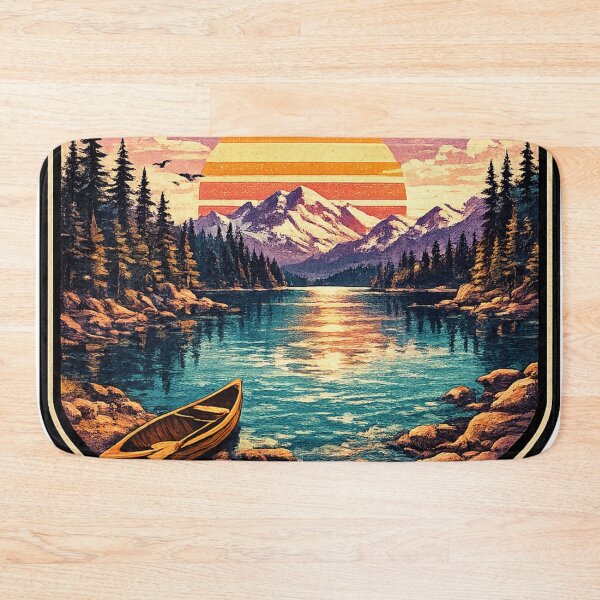 Item preview, Mountain Lake Sunset with Boat - Retro Vintage Badge T-Shirt designed and sold by irfanshikh.