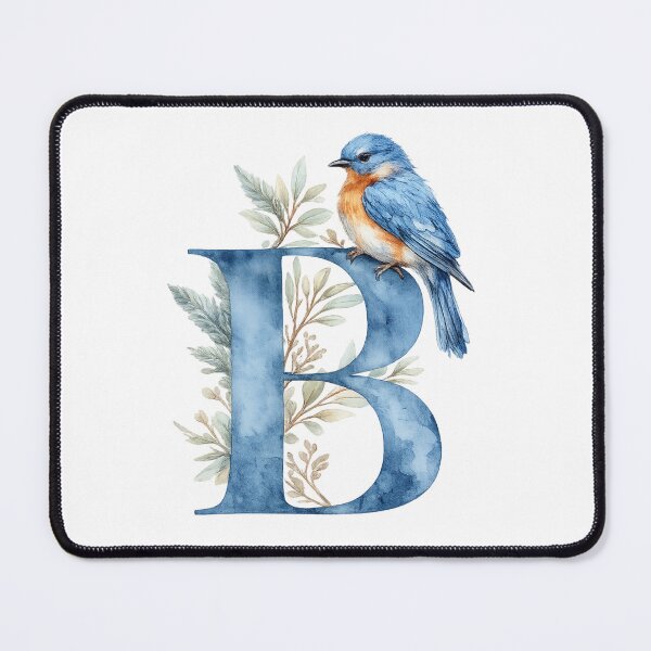 Item preview, Bluebird Monogram Letter B Watercolor | Elegant Bluebird Lover Floral Alphabet Art designed and sold by Dinaelsherkawy.
