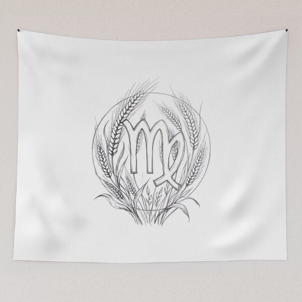 Item preview, Virgo Wheat Wreath Pencil Sketch Vintage Zodiac Art designed and sold by Zodiac Celestial Art.