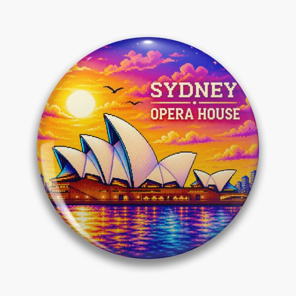 Item preview, Sydney Opera House Pixel Art Sunset | Retro Vintage Australia Travel Poster designed and sold by Kittcatking.