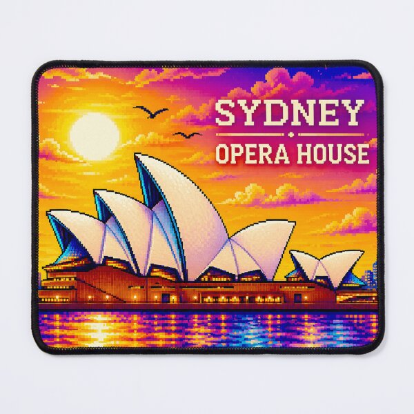 Item preview, Sydney Opera House Pixel Art Sunset | Retro Vintage Australia Travel Poster designed and sold by Kittcatking.