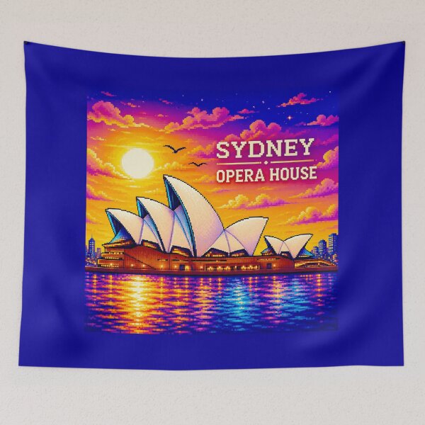 Item preview, Sydney Opera House Pixel Art Sunset | Retro Vintage Australia Travel Poster designed and sold by Kittcatking.