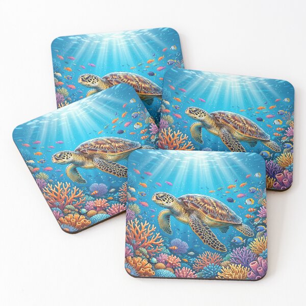 Item preview, Majestic Sea Turtle Underwater Coral Reef Art | Tropical Ocean Marine Life Illustration designed and sold by Unwrapfashion.