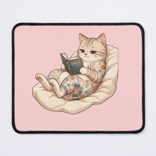 Item preview, Cute Cat Reading a Book Floral Pattern designed and sold by Iampoji.