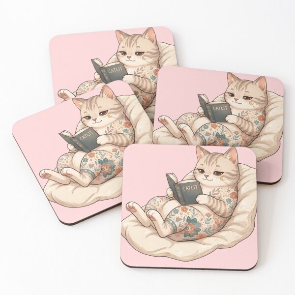 Item preview, Cute Cat Reading a Book Floral Pattern designed and sold by Iampoji.