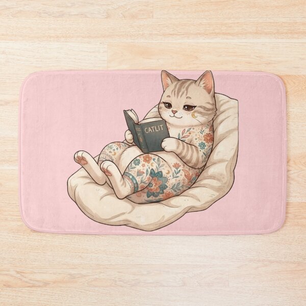 Item preview, Cute Cat Reading a Book Floral Pattern designed and sold by Iampoji.