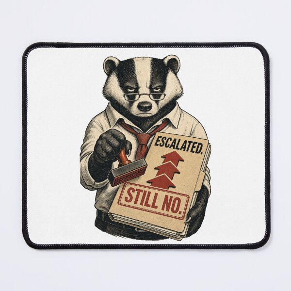 Item preview, Escalated Still No Funny Badger Office Bureaucracy Humor designed and sold by Print Loft.