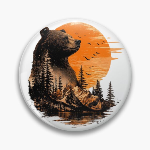 Item preview, Majestic Bear Double Exposure Sunset Forest Vintage Wildlife Graphic designed and sold by RedPixelPlus.