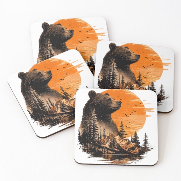 Item preview, Majestic Bear Double Exposure Sunset Forest Vintage Wildlife Graphic designed and sold by RedPixelPlus.