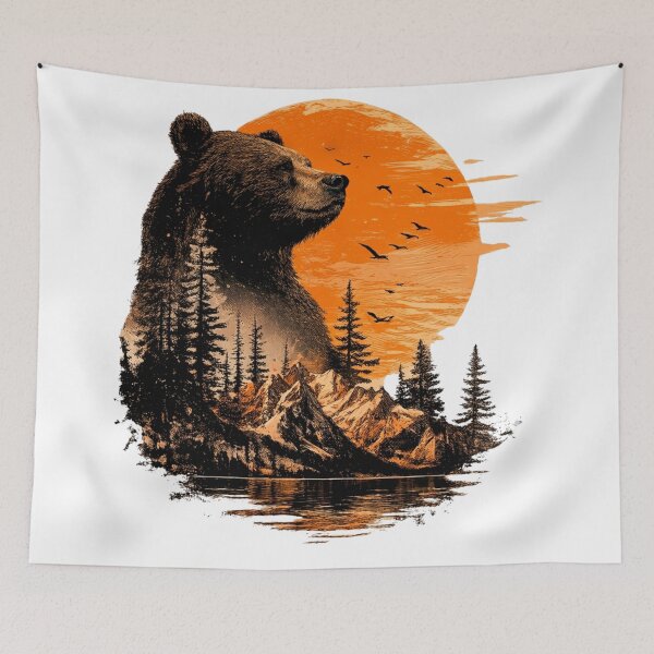 Item preview, Majestic Bear Double Exposure Sunset Forest Vintage Wildlife Graphic designed and sold by RedPixelPlus.