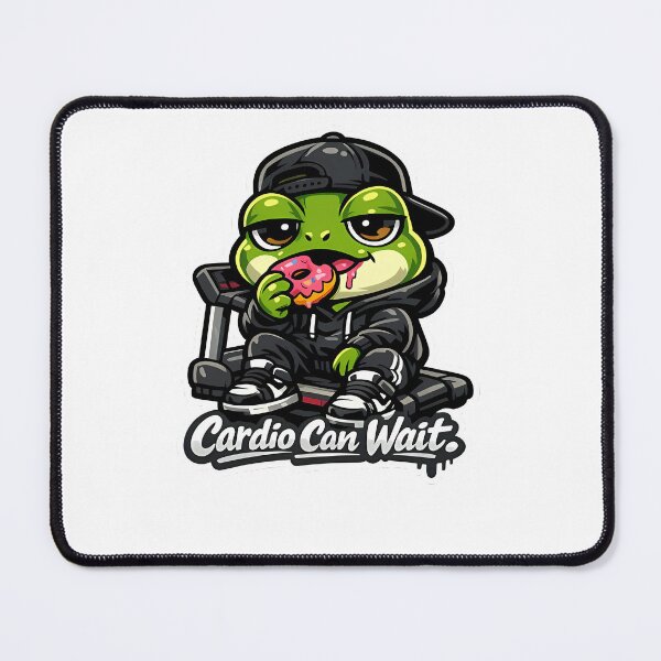Item preview, Cardio Can Wait Frog – Funny Donut Gym Cartoon Mascot Sticker designed and sold by Aesthicer.