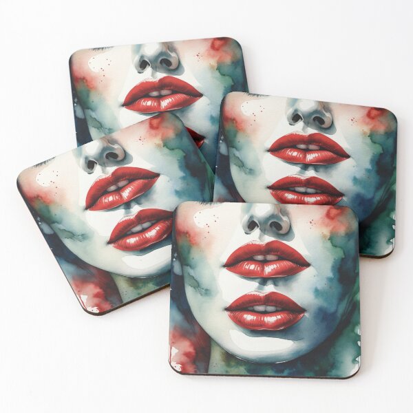 Item preview, Surrealist watercolor female face with double mouth designed and sold by RAISC.
