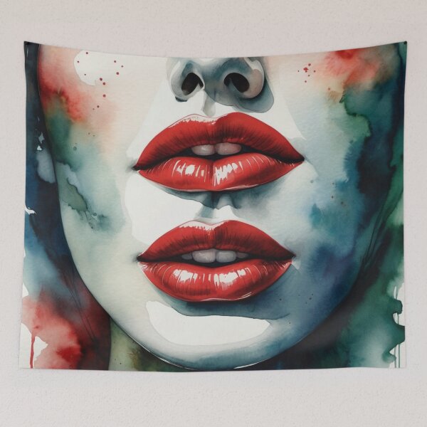 Item preview, Surrealist watercolor female face with double mouth designed and sold by RAISC.