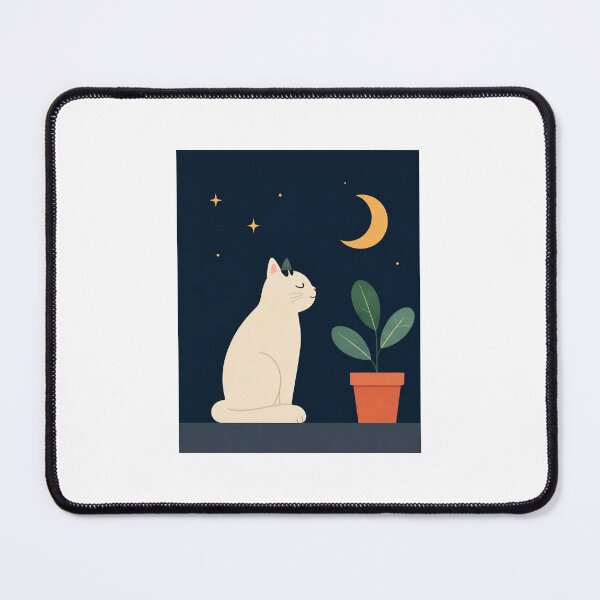 Item preview, Moonlit Cat & Houseplant | Cute Minimalist Night Cat Illustration designed and sold by Endywestface.