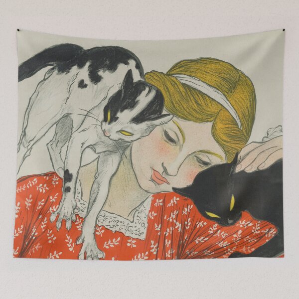 Item preview, Cats by Théophile-Alexandre Steinlen - Vintage Cat Illustration Woman Art Print for Cat Lovers designed and sold by RickE.