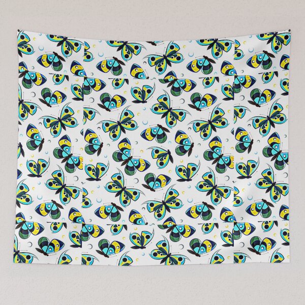 Item preview, Blue Yellow Teal Eye Spot Butterfly Pattern Bold Graphic Illustration T-Shirt designed and sold by DERA RAY.