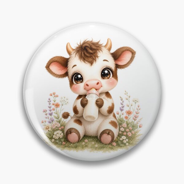 Item preview, Cute Baby Highland Cow Drinking Milk Bottle Kawaii Watercolor Floral Calf Nursery Animal Illustration designed and sold by Sixtinebzh.