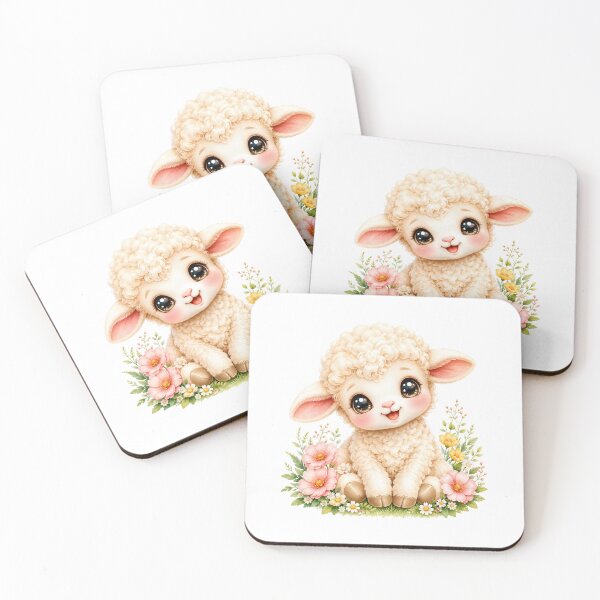 Item preview, Cute Baby Lamb Kawaii Watercolor Floral Sheep Nursery Animal Illustration designed and sold by Sixtinebzh.