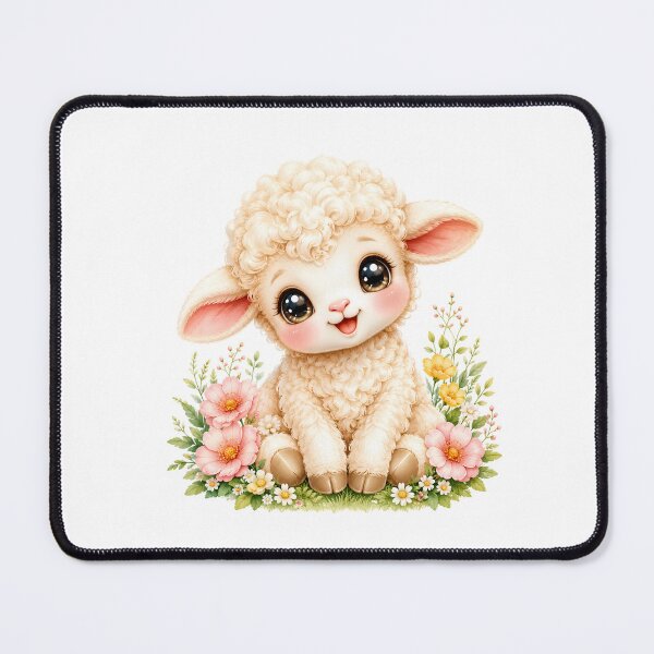 Item preview, Cute Baby Lamb Kawaii Watercolor Floral Sheep Nursery Animal Illustration designed and sold by Sixtinebzh.